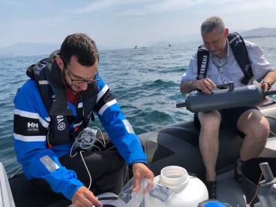 Research divers on a boat