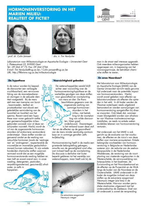 Hormonenverstoring in het marien milieu: realiteit of fictie?