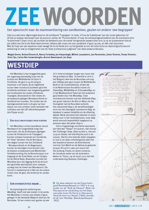 Zeewoorden: een speurtocht naar de naamsverklaring van zandbanken, geulen en andere 'zee-begrippen'. Westdiep; Sas