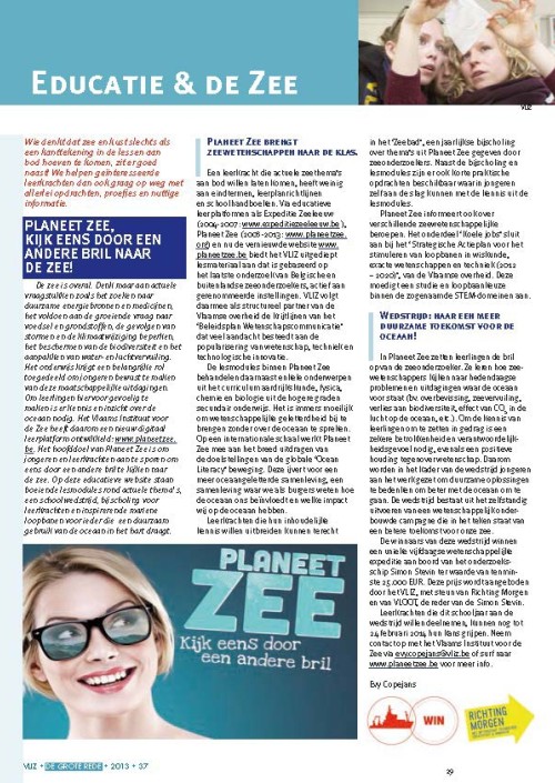 Educatie & de Zee: Planeet Zee, kijk eens door een andere bril naar de zee!