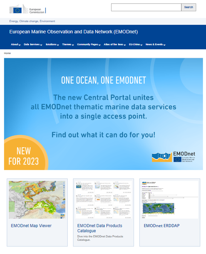 Homepage van de EMODnet site