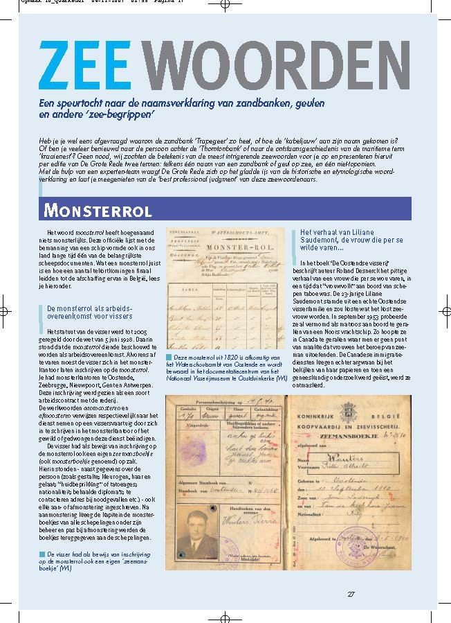 Zeewoorden: een speurtocht naar de naamsverklaring van zandbanken, geulen en andere 'zee-begrippen'. Monsterrol; Broersbank