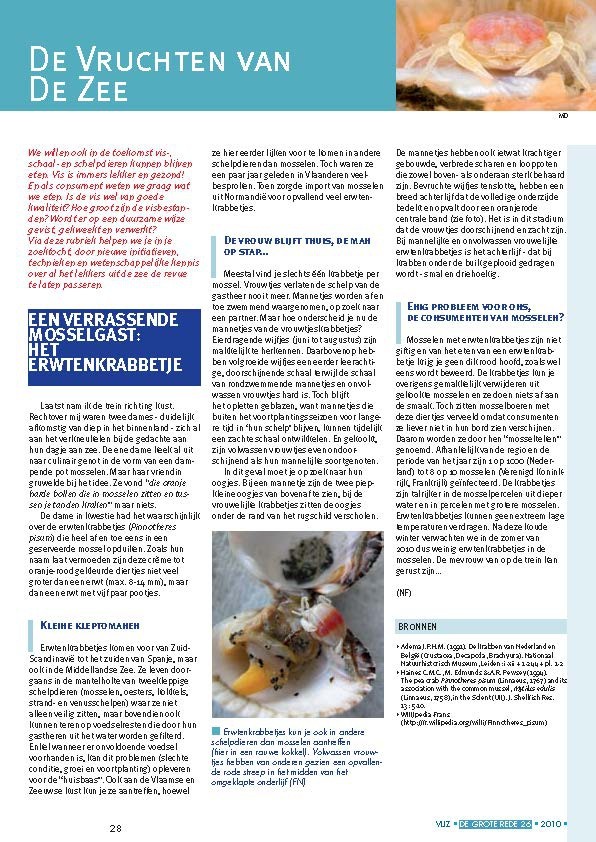 Vruchten van de Zee: Een verrassende mosselgast: het erwtenkrabbetje