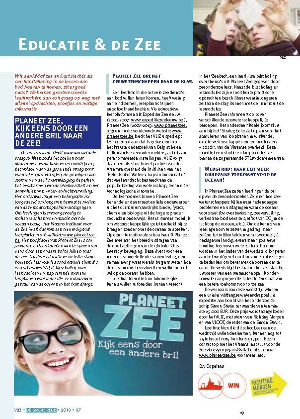 Educatie & de Zee: Planeet Zee, kijk eens door een andere bril naar de zee!