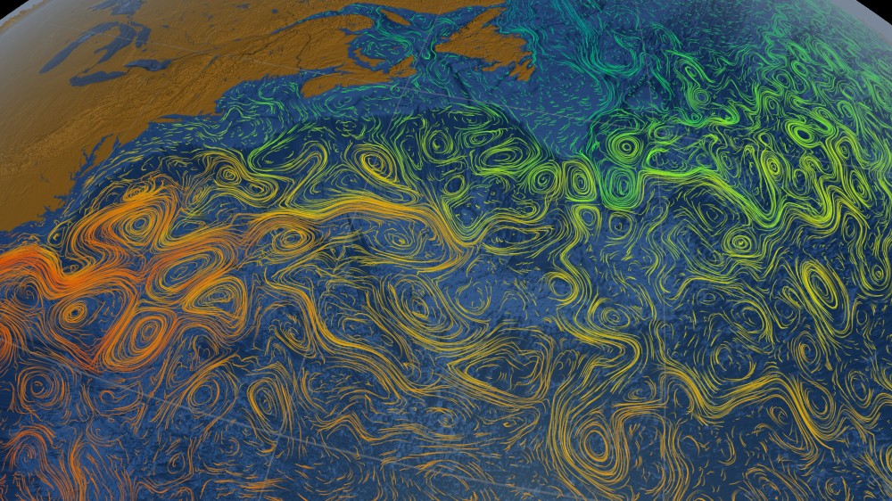 This visualization shows the Gulf Stream stretching from the Gulf of Mexico all the way over towards Western Europe.| NASA/Goddard Space Flight Center Scientific Visualization Studio