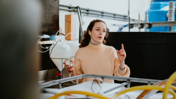 Sarah Schmidlin in lab experiments with Pacific oyster