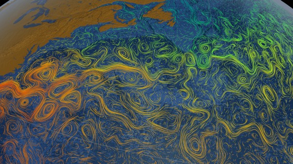 This visualization shows the Gulf Stream stretching from the Gulf of Mexico all the way over towards Western Europe.| NASA/Goddard Space Flight Center Scientific Visualization Studio