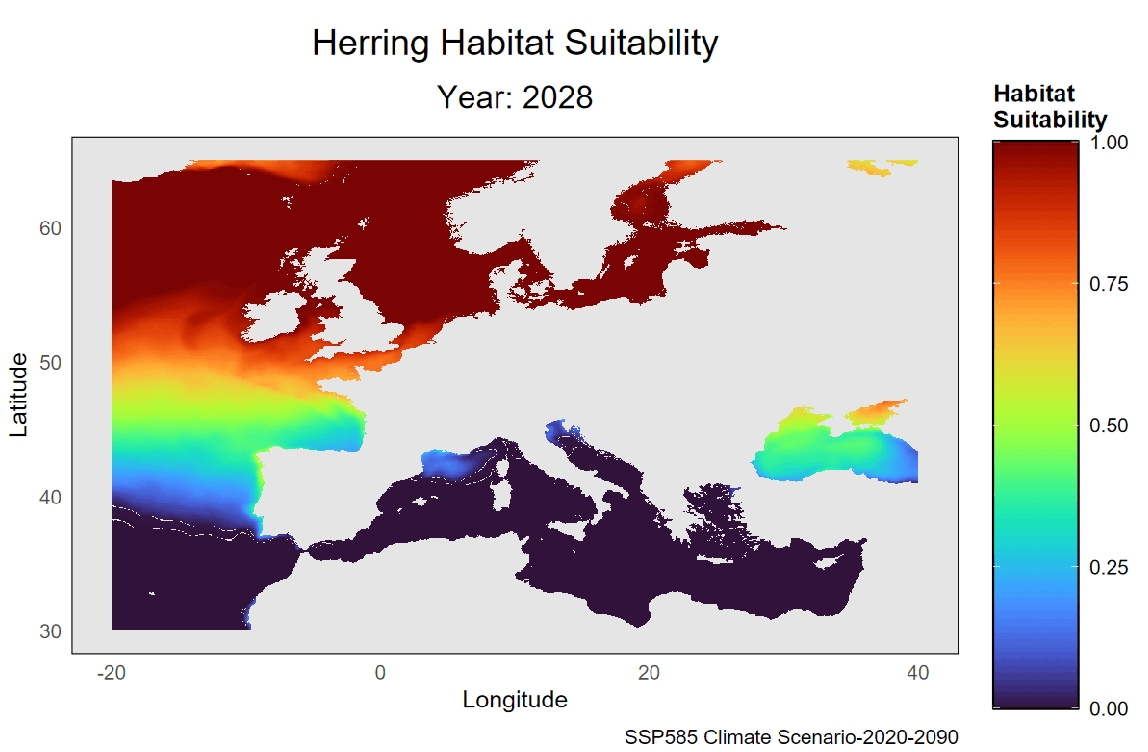 habitat suitability model PelCom voor Atlantische haring