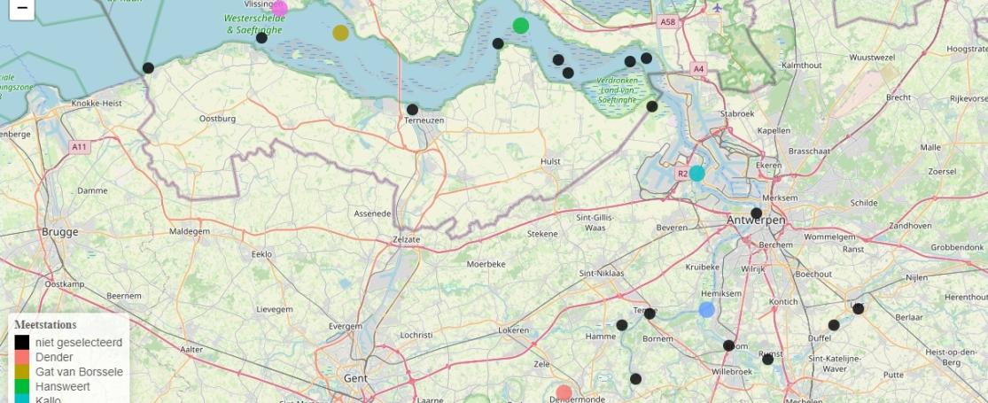 geselecteerde meetstations voor grafiek jaargemiddelde laagwaterniveaus