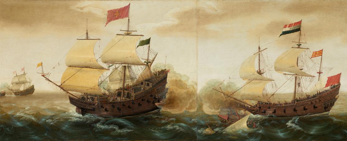 Confrontatie tussen een Spaans en een Staats oorlogsschip