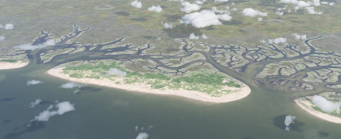 Artistieke impressie van het barrière-eilandensysteem voor het centrale deel van de Belgische kust 