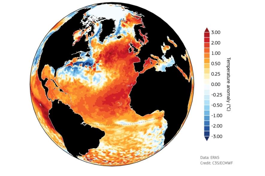 Recordtemperaturen in N-Atlantische Oceaan
