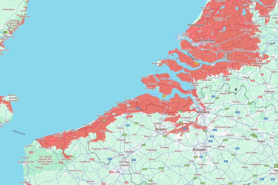 overstroming hinterland Vlaamse en Nederlandse kust 