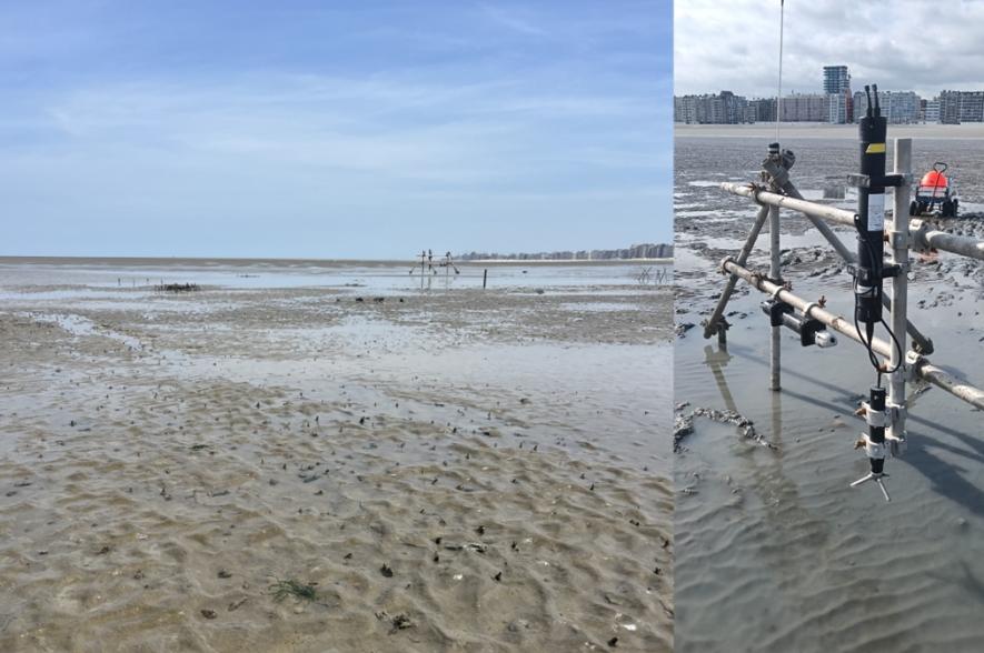Experimentele opstelling in de Baai van Heist en detail